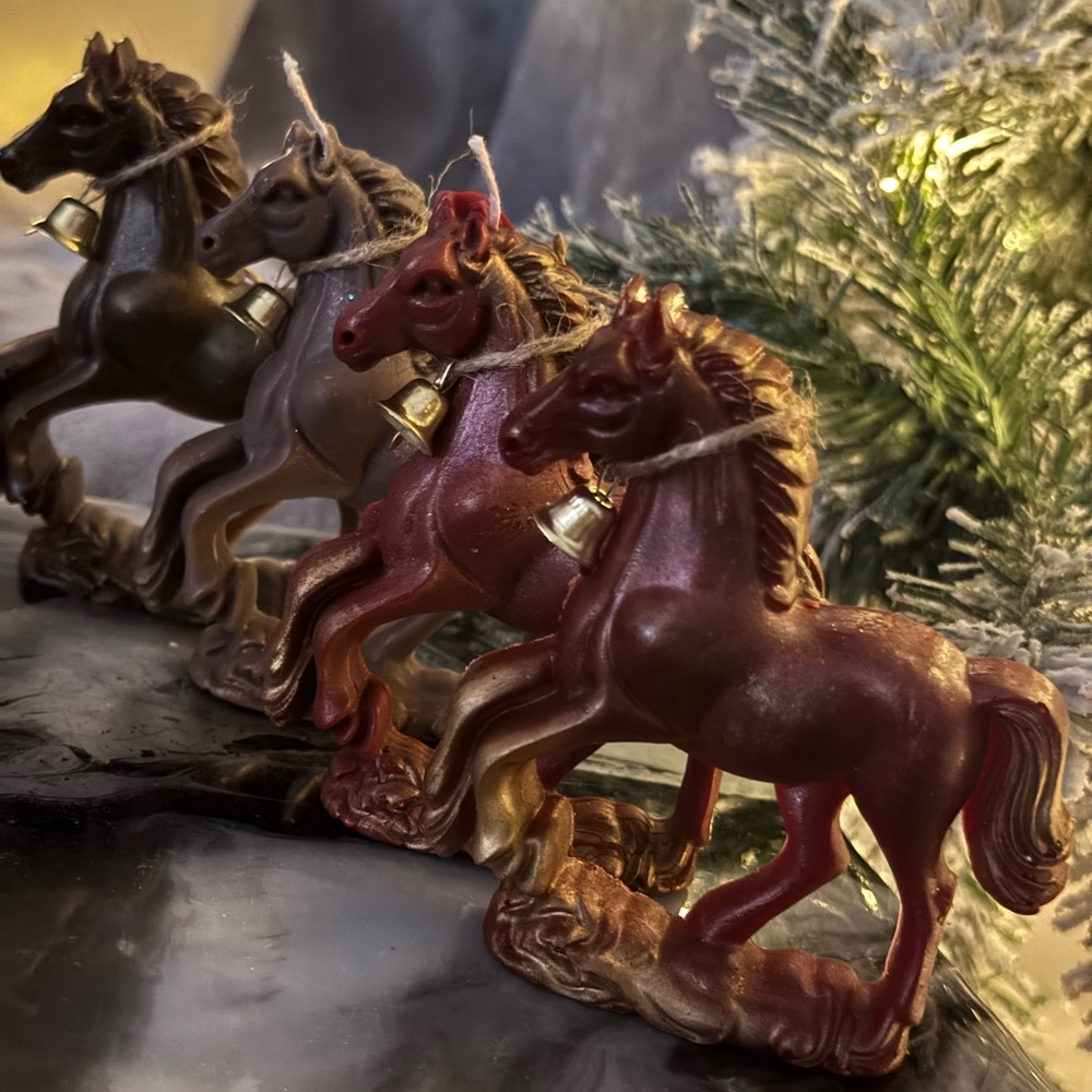 Elegant Horse Ornament Trio - Brown, Red, and Gold